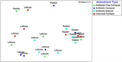Microbiota and Antibiotic Resistome of Lettuce Leaves and Radishes Grown in Soils Receiving Manure-Based Amendments Derived From Antibiotic-Treated Cows